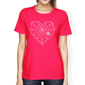 Heart Spider Web Women's T-Shirt- Hot Pink