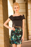 The Secret Garden Ruched Floral Pencil Skirt- Green