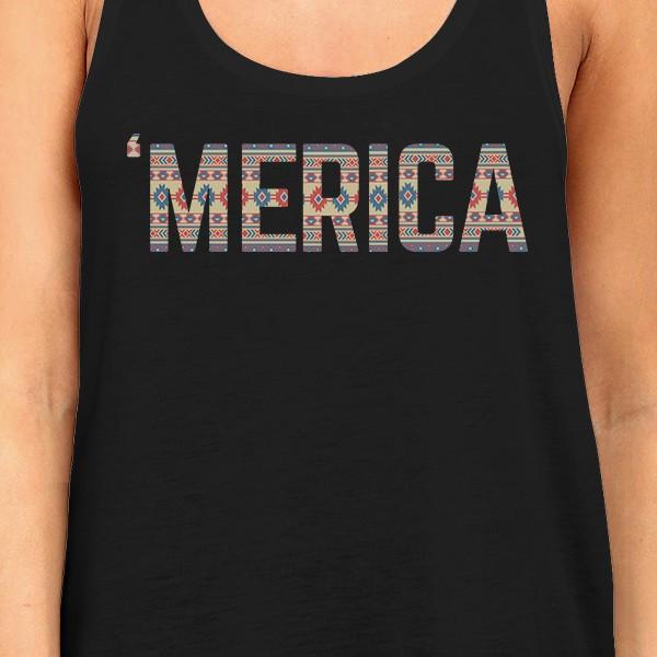 'Merica Tribal Pattern Racer Back Women's Tank Top- Black