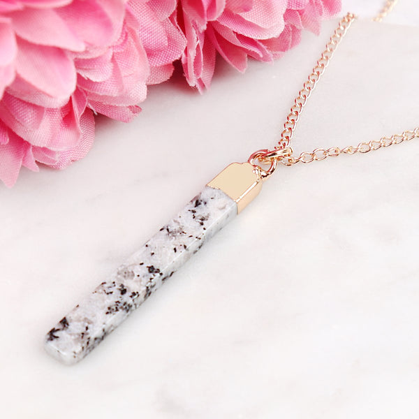 Bar Stone Pendant Necklace- 6 Colors