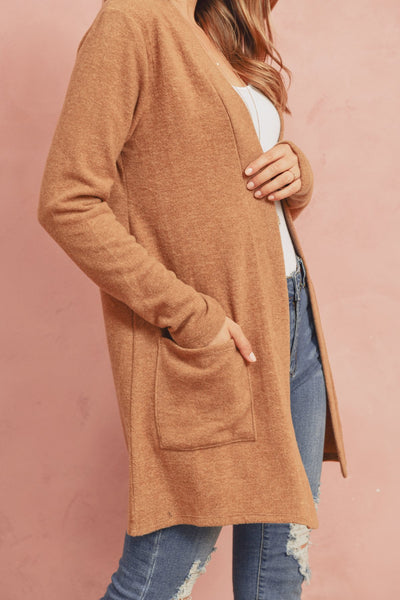 Brushed Melange Open Front Cardigan- 5 Colors