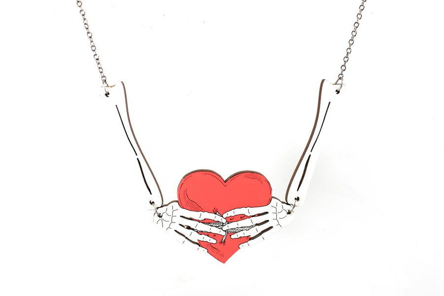 Skeleton Hands Holding Heart Necklace #6151