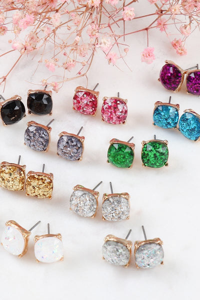Glitter Epoxy Stud Earrings- 9 Colors