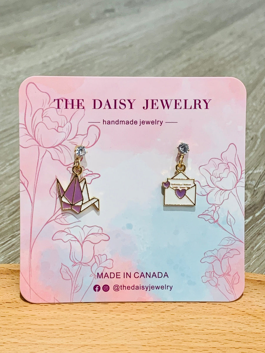 Paper Crane & Love Notes Drop Post Earrings 1