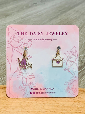 Paper Crane & Love Notes Drop Post Earrings