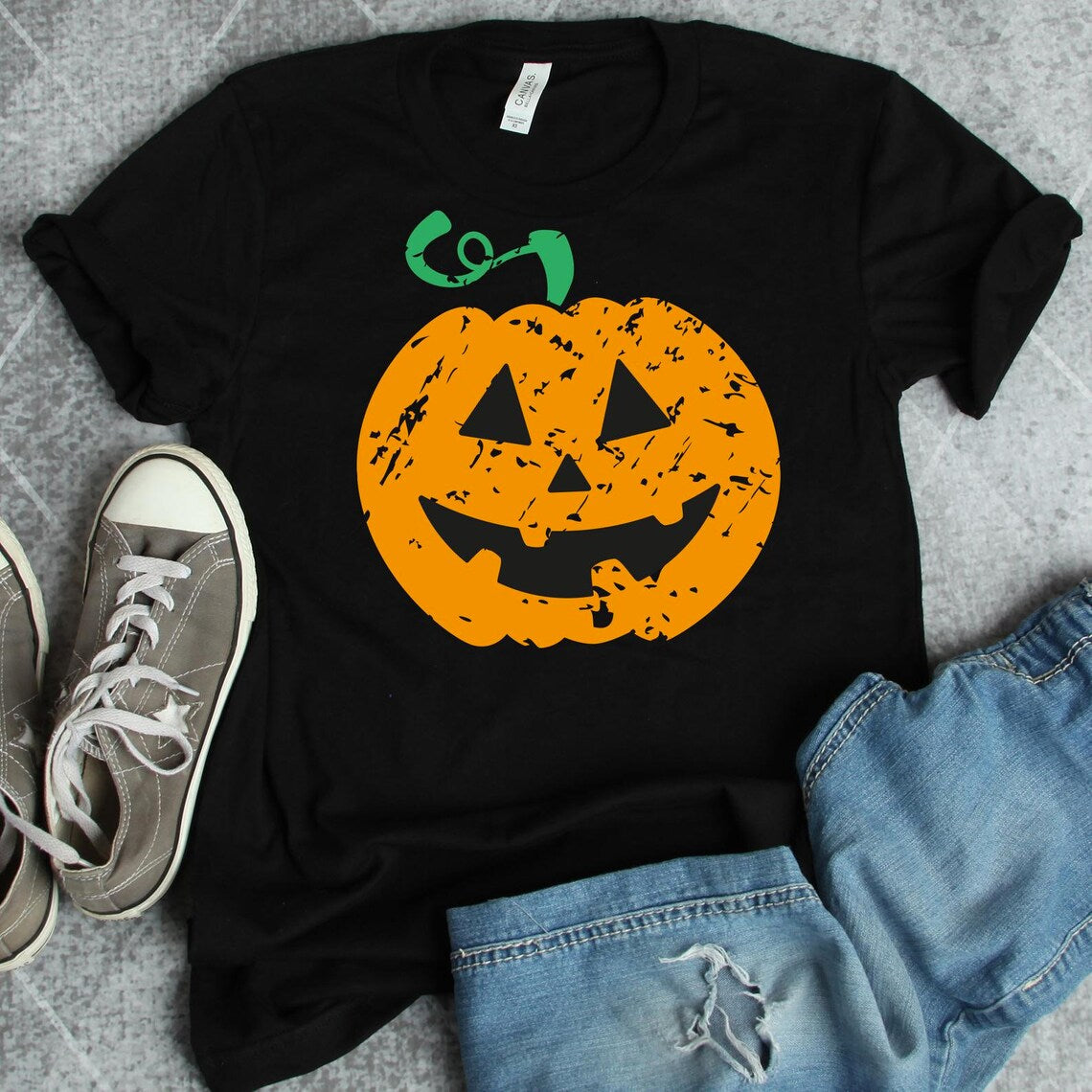 Unisex Pumpkin Halloween T-Shirt- Black