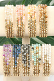 Brass, Stone, & Glass Four Beaded Bracelet Set- 5 Colors