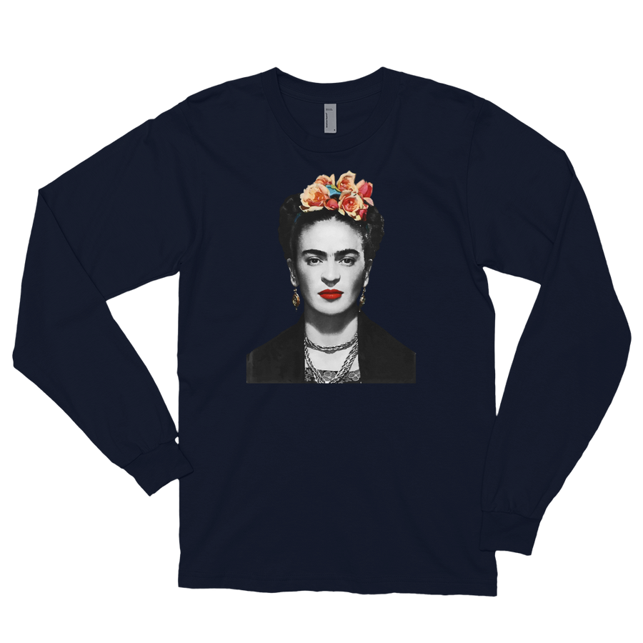 Unisex Frida Kahlo With Flowers Poster Artwork Long Sleeve Shirt- 4 Colors