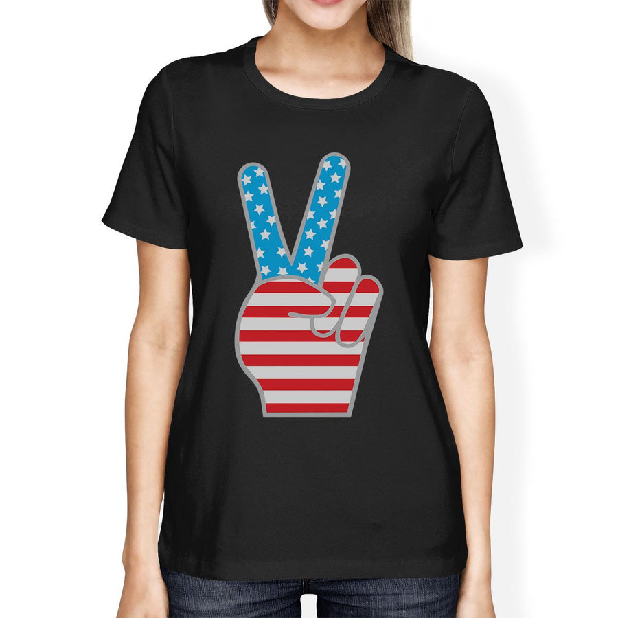 American Flag Peace Sign Women's T-Shirt- Black