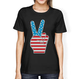 American Flag Peace Sign Women's T-Shirt- Black