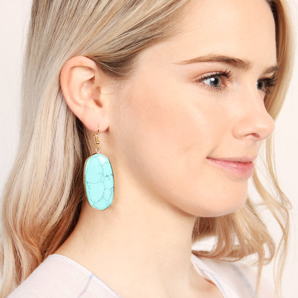 Natural Oval Stone Earrings- 4 Colors