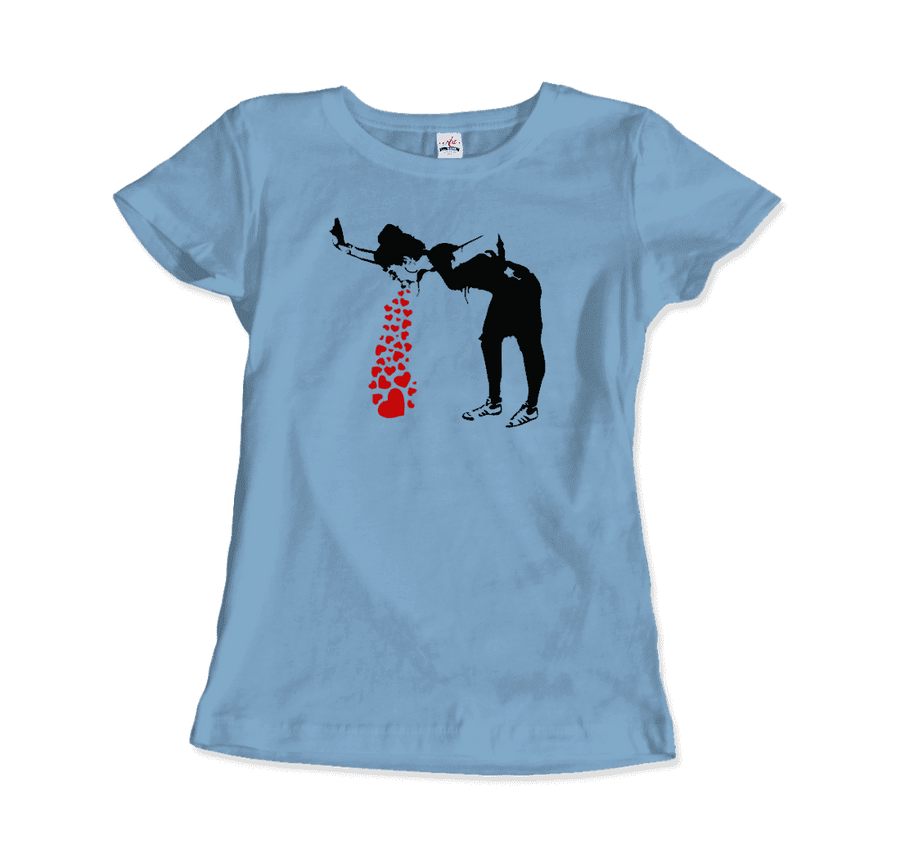 Men's, Women's, or Youth Banksy Lovesick Girl Throwing Up Hearts Artwork T-Shirt- 7 Colors