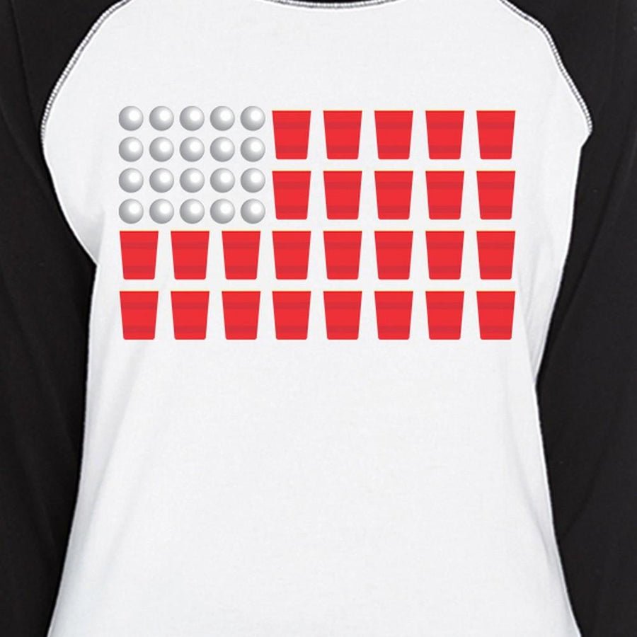 Beer Pong American Flag Women's Baseball Tee