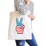 American Flag Peace Sign Tote Bag- Natural
