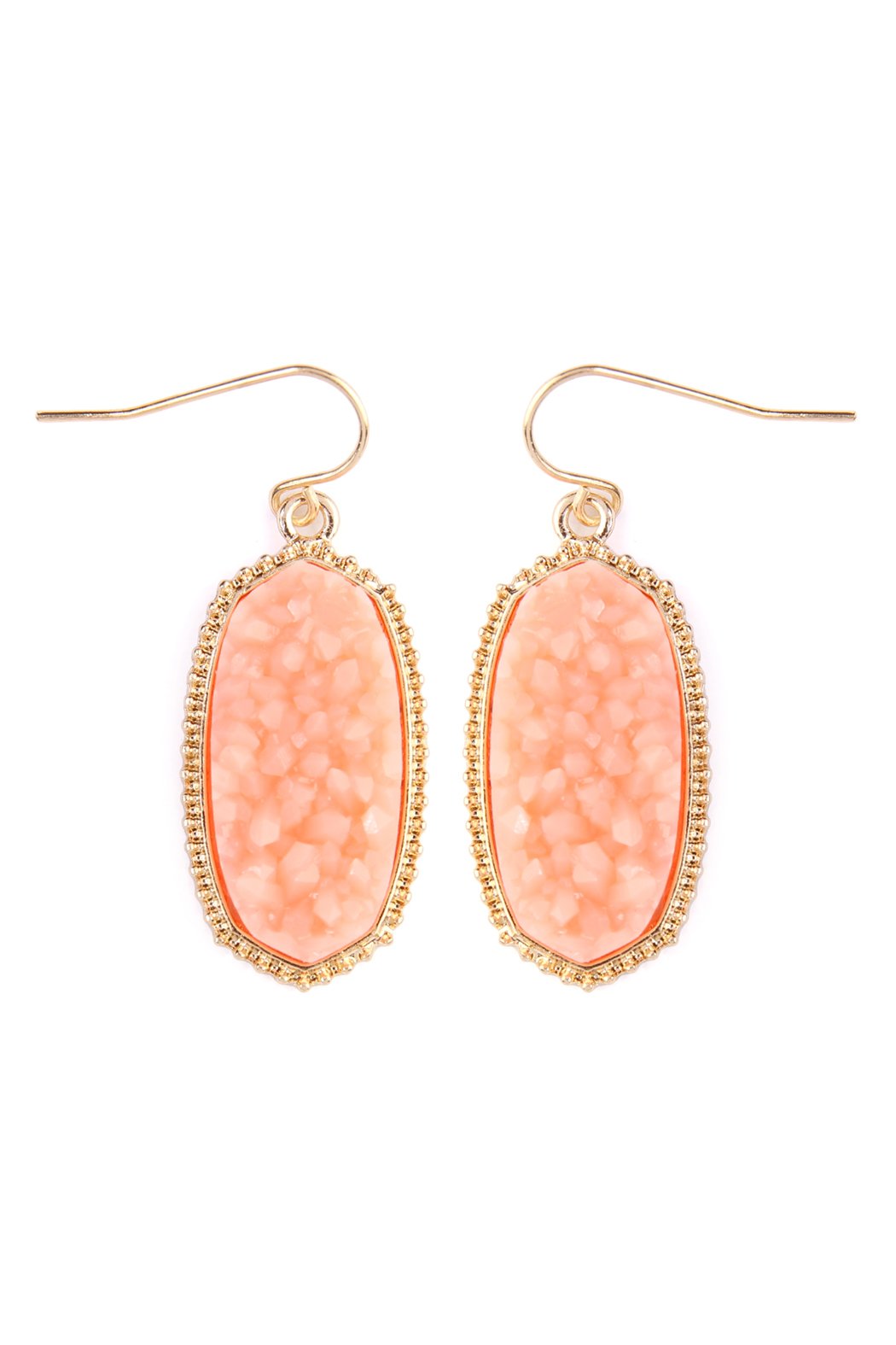 Small Druzy Drop Earrings- Peach