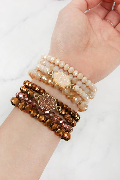 Druzy Glass Beads Bracelet Set- 6 Colors