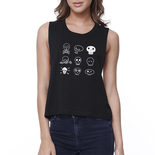 Skulls Crop Top- Black