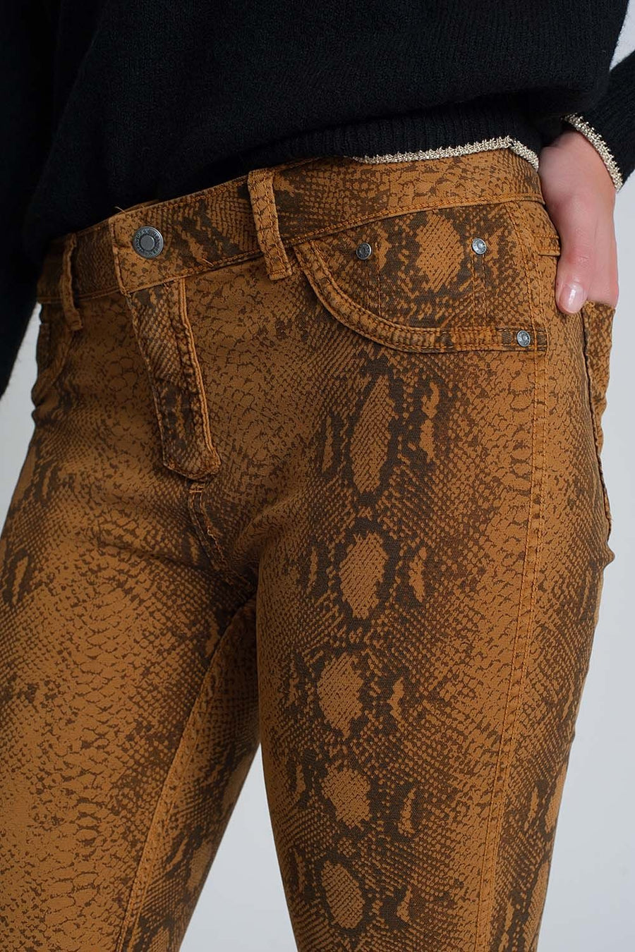 Mustard Reversible Snake Print Skinny Jeans