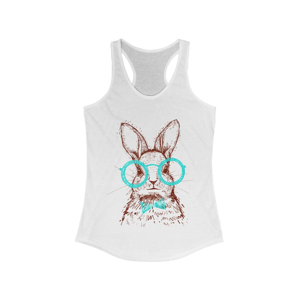 Women's Bunny in Glasses Racerback Tank Top- White