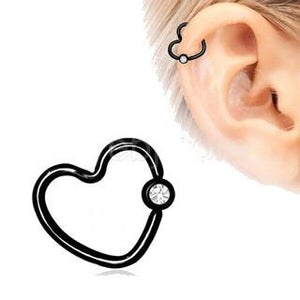 Black Bling Heart Cartilage Earring