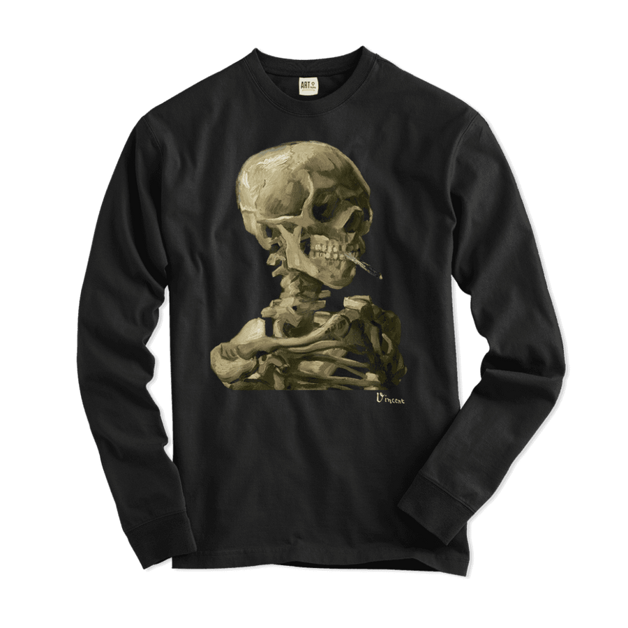 Van Gogh Skull of a Skeleton With Burning Cigarette 1886 Long Sleeve Shirt- 5 Colors
