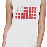 Beer Pong American Flag Women's Muscle Tee- White