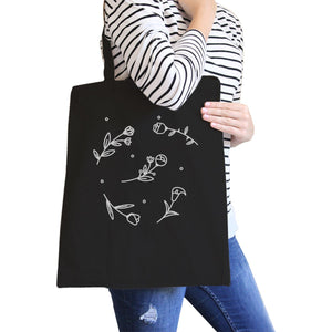Icon Floral Pattern Tote Bag- Black