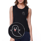 Ghost Tongue Out Crop Top- Black
