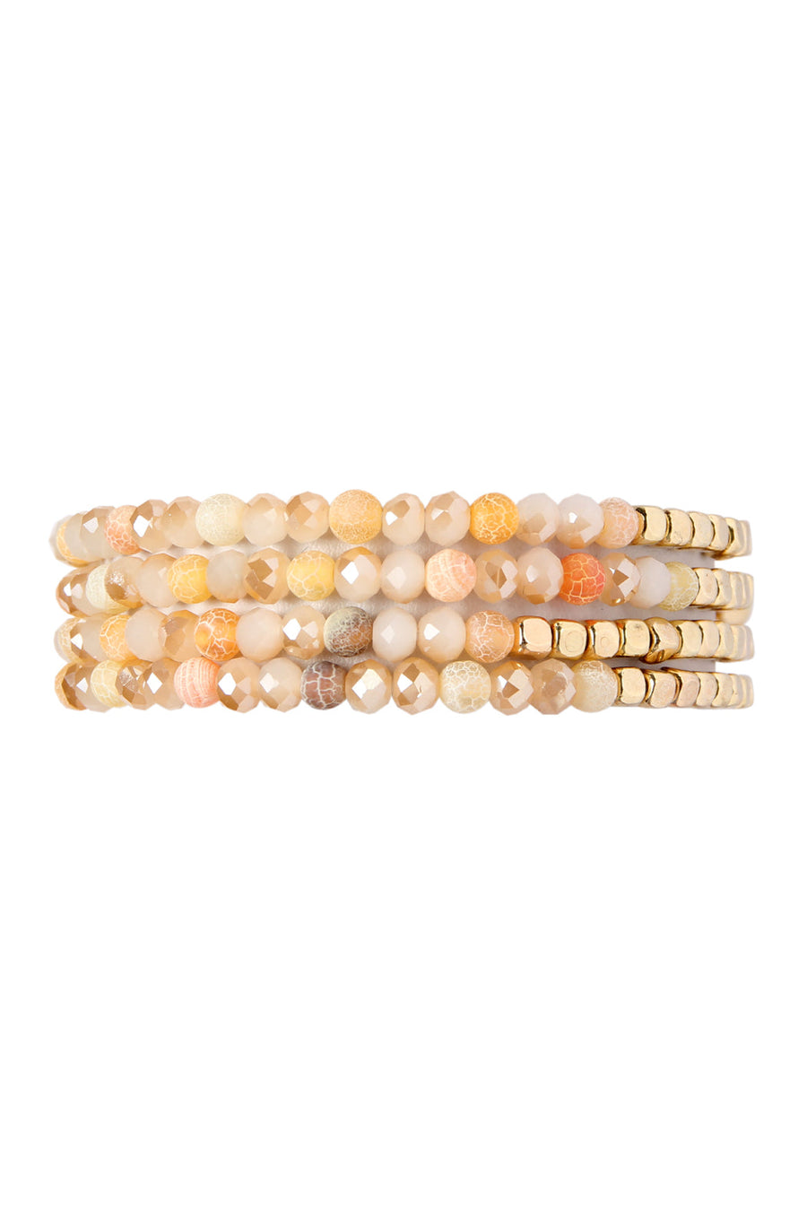 Brass, Stone, & Glass Four Beaded Bracelet Set- 5 Colors