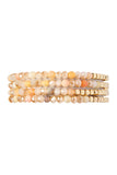 Brass, Stone, & Glass Four Beaded Bracelet Set- 5 Colors