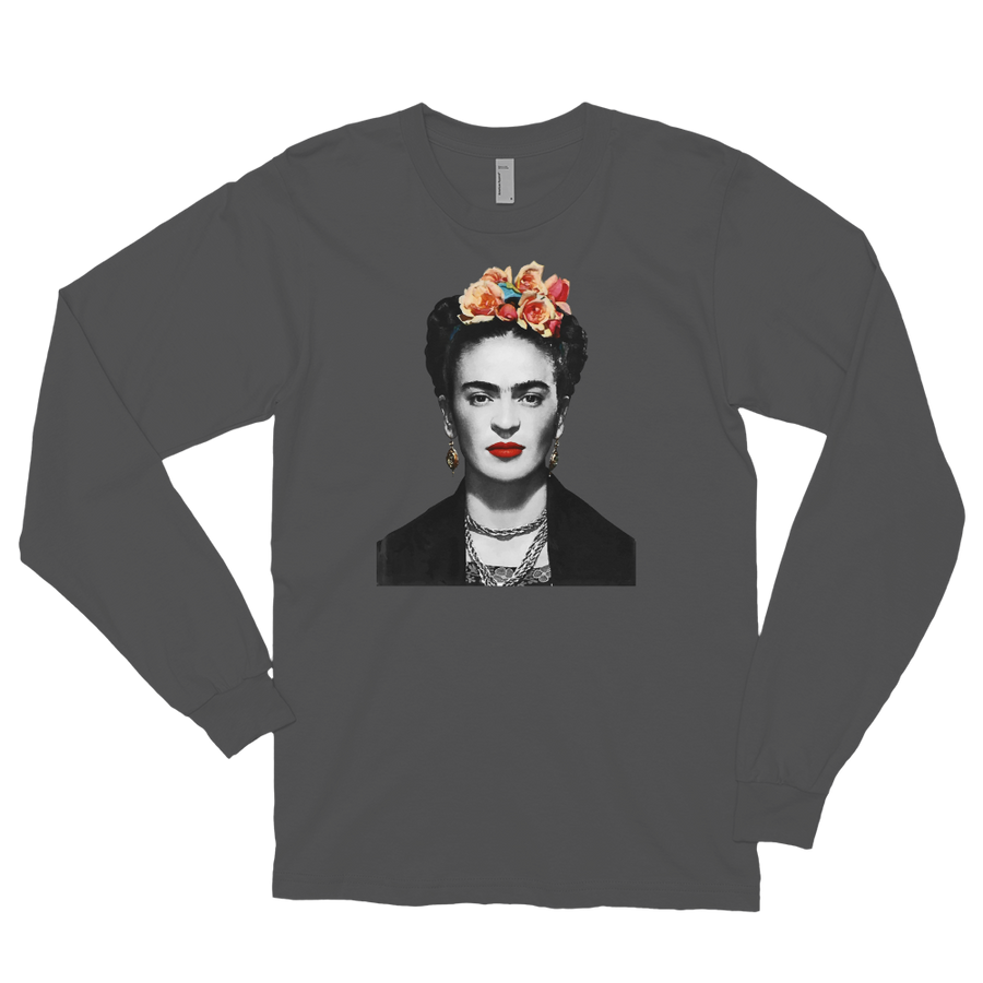 Unisex Frida Kahlo With Flowers Poster Artwork Long Sleeve Shirt- 4 Colors