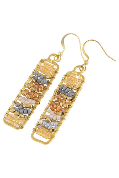 Rectangle Glass Bead Drop Earrings- 4 Colors
