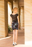 The Secret Garden Ruched Floral Pencil Skirt- Purple