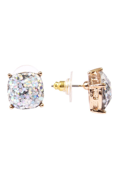 Glitter Cushion Cut Post Earrings- 3 Colors