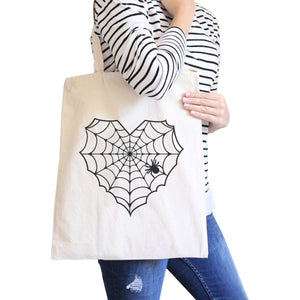 Heart Spider Web Tote Bag- Natural