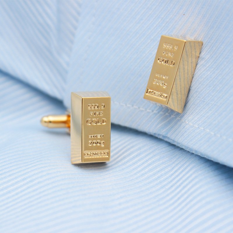 Gold Bar Cuff Links on shirt