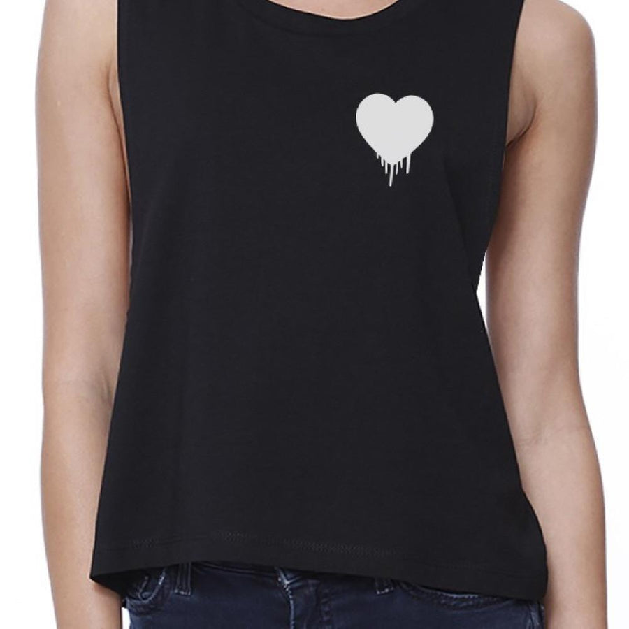 Melting Heart Cropped Pocket-Size Print Women's Tank Top- Black