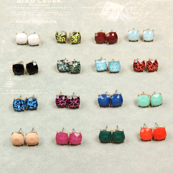 Matte Cushion Cut Post Earrings- 5 Colors
