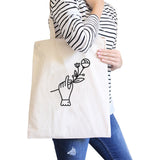 Hand Holding Flower Tote Bag- Natural