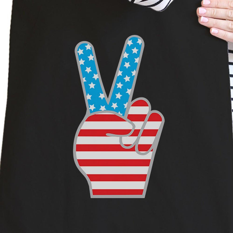 American Flag Peace Sign Tote Bag- Black