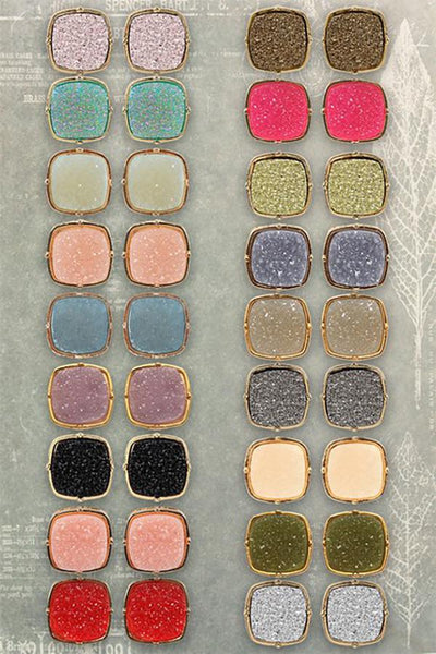 Druzy Square Post Earrings- 7 Colors