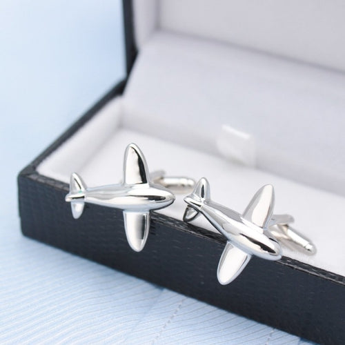 Silver Airplane Cuff Links