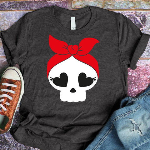 Unisex Cute Skull Halloween T-Shirt- Charcoal Gray