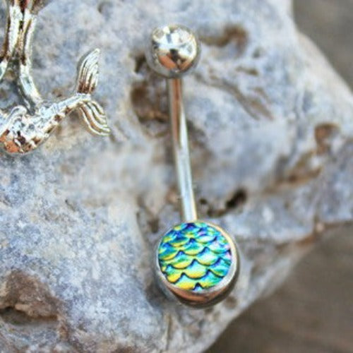 2-In-1 Fish Scale Cabochon Mermaid Navel Ring