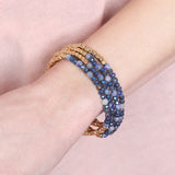 Brass, Stone, & Glass Four Beaded Bracelet Set- 5 Colors