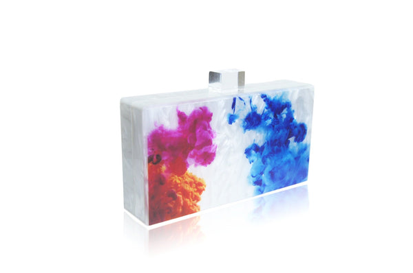 White Pearl Abstract Oil Paint Acrylic Box Clutch