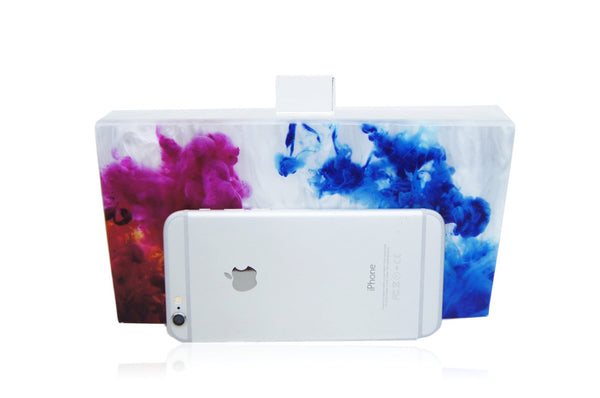 White Pearl Abstract Oil Paint Acrylic Box Clutch
