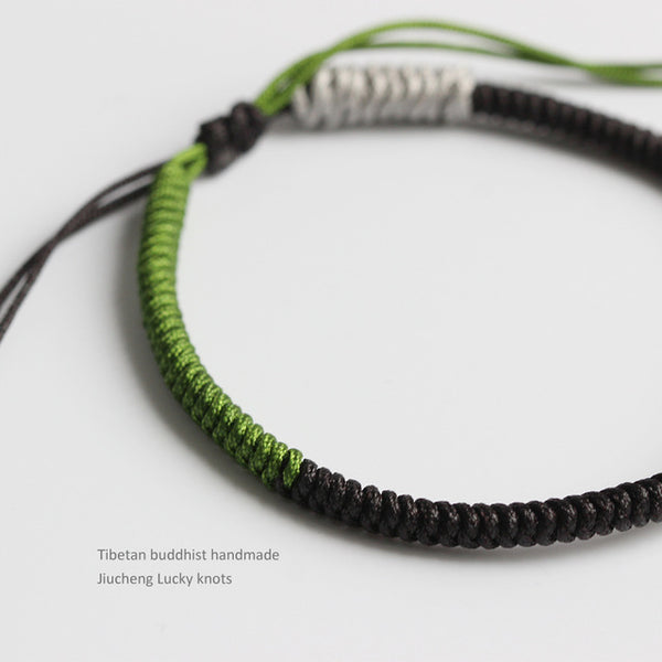 Tibetan Buddhist Handmade Bracelet-Black/Green close up 