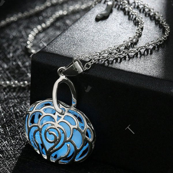 Blue Rose Case Glow-in-the-Dark Pendant Necklace-Close Up