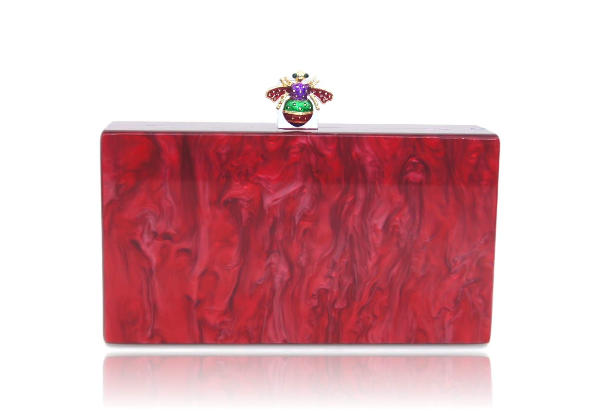 Red Pearl Jewel Bee Acrylic Box Clutch